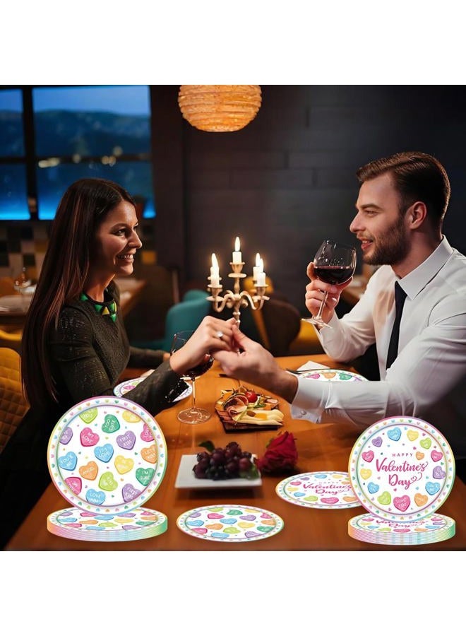 LYFREE 50 Pcs Valentines Day Paper Plates Party Supplies Colorful Conversation Heart Love Paper Plates 7 inch Disposable Cake Dessert Plates Tableware Set for Valentine's Day Anniversary Party Table Decor - Image 5
