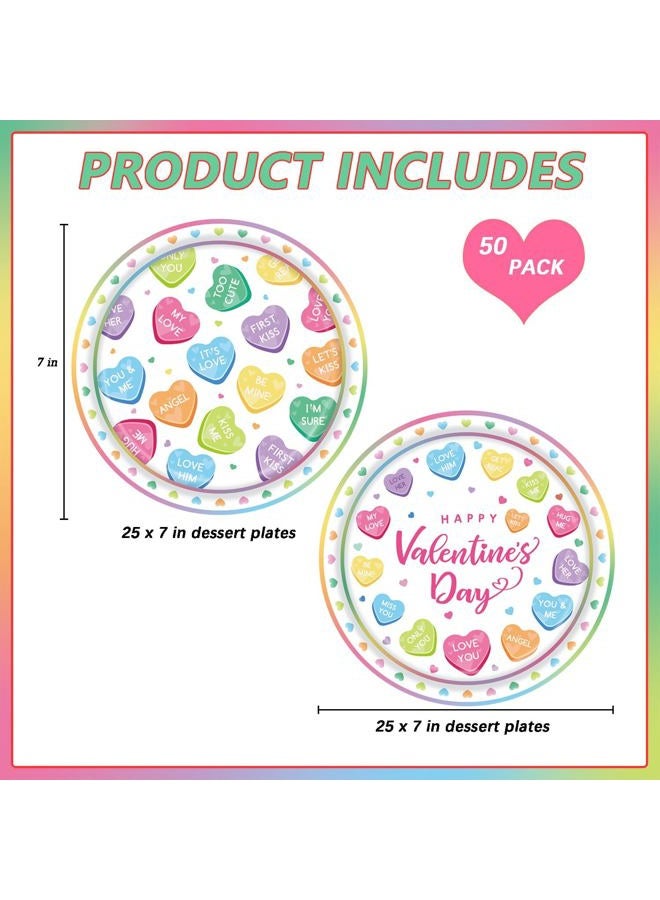 LYFREE 50 Pcs Valentines Day Paper Plates Party Supplies Colorful Conversation Heart Love Paper Plates 7 inch Disposable Cake Dessert Plates Tableware Set for Valentine's Day Anniversary Party Table Decor - Image 2