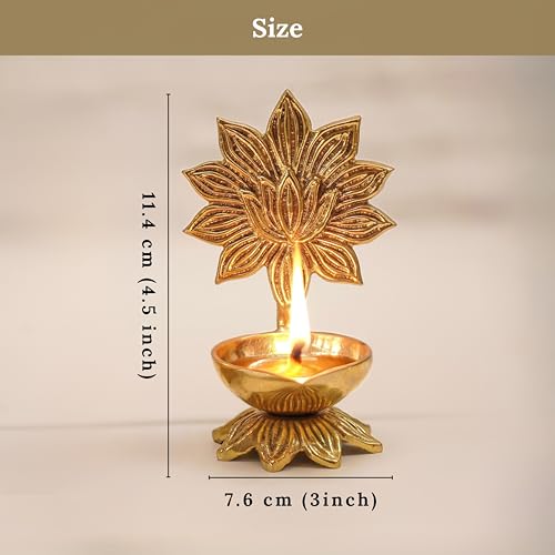 Behoma 100% Pure Brass Lotus Diya Set of 2 for Puja | Traditional Handcrafted Brass Oil Lamp Diya for Home, Temple, Office, Pooja Room Decoration, Festive Rituals & Housewarming Gift Item - Image 5