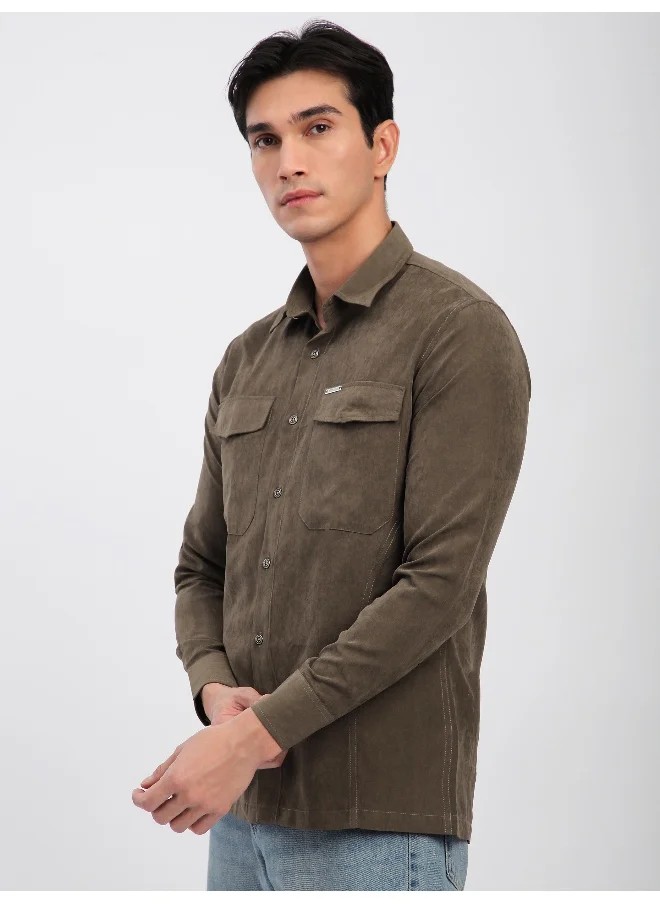 بيونغ Brown Dual Pocketed Suede Shirt