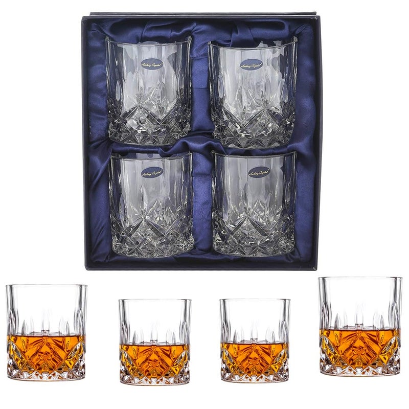 Amlong Crystal Amlong Crystal LeadFree Double Old Fashioned Crystal Whiskey Glass  Classic Stylish Design  Perfect for Scotch Bourbon Cognac and Cocktail Glasses 9 oz Set of 4 With Gift Box 