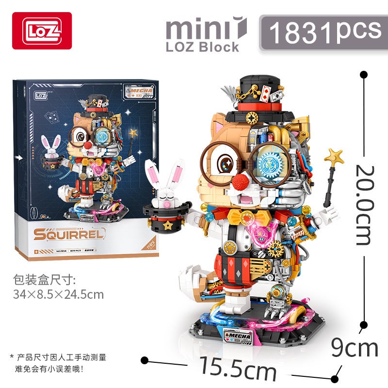Loz Translucent Mechanical Squirrel Building Blocks Assembled into a Magician Shape with Lights, Kidsren's Educational Toys, Cross-Border Gifts (Squirrel cyborg (with lights))