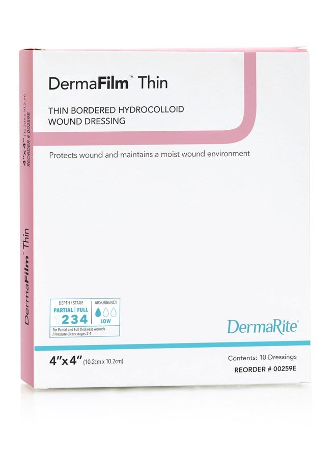 DermaRite's DermaFilm Thin, Bordered Hydrocolloid Wound Dressing - Transparent with Grid Film Backing, Promotes Healing - 4 in. x 4 in., 1 Count, 10 Packs, 10 Total - Image 4