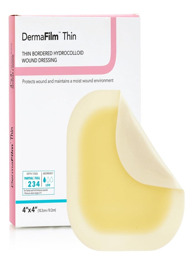 DermaRite's DermaFilm Thin, Bordered Hydrocolloid Wound Dressing - Transparent with Grid Film Backing, Promotes Healing - 4 in. x 4 in., 1 Count, 10 Packs, 10 Total - Image 1