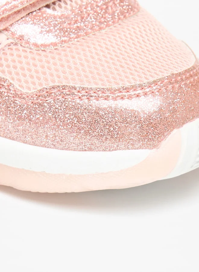 Disney Glitter Embellished Sneakers with Hook and Loop Closure