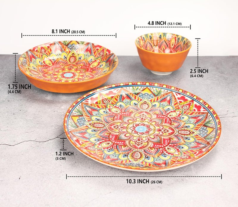 YA JU Mandala Dinnerware Sets (12 Pcs) Serves 4, Buffet Dinnerware, Boho Plates and Bowls Dish Set with 8" salad Plate 10" dinner Plate 4.8" bowl, apply Casual dining Indoor Outdoor Dining Part - Image 2