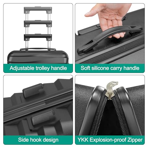 Joyway Luggage Sets 6 Piece with Detachable Spinner Wheels, Lightweight Hard Shell Travel Suitcse Set with TSA Lock (Black, 6 Piece Set) - Image 4