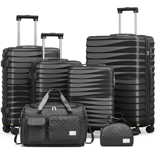 Joyway Luggage Sets 6 Piece with Detachable Spinner Wheels, Lightweight Hard Shell Travel Suitcse Set with TSA Lock (Black, 6 Piece Set) - Image 1