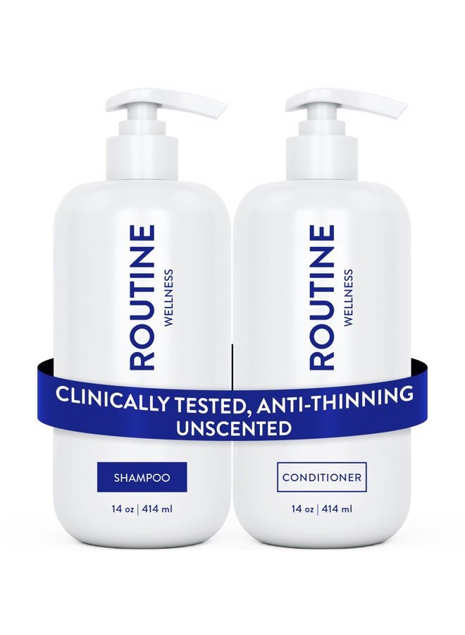 Routine Wellness Anti-Thinning Shampoo and Conditioner Set for Thinning Hair - Biotin DHT Blocker Women & Men - Color Safe Shampoo for Hair Loss & Healthier Growth - Unscented (Pack of 2) - Image 1