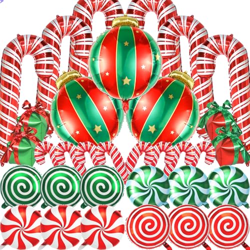 Florisland 38 pcs Christmas Balloons for Christmas Party Decorations Red Green Foil Mylar Xmas Candy Cane Balloon Decor for Xmas Birthday Holiday Party Decorations Supplies - Image 1