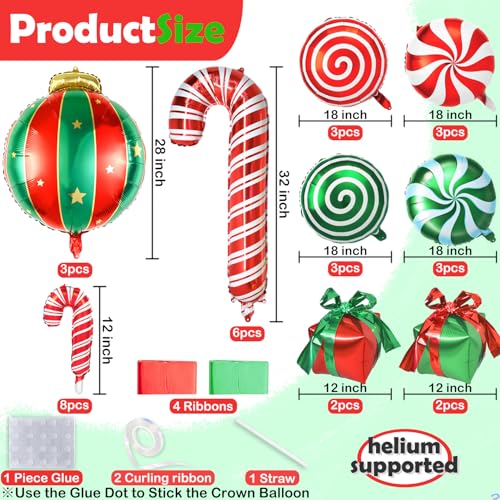 Florisland 38 pcs Christmas Balloons for Christmas Party Decorations Red Green Foil Mylar Xmas Candy Cane Balloon Decor for Xmas Birthday Holiday Party Decorations Supplies - Image 5