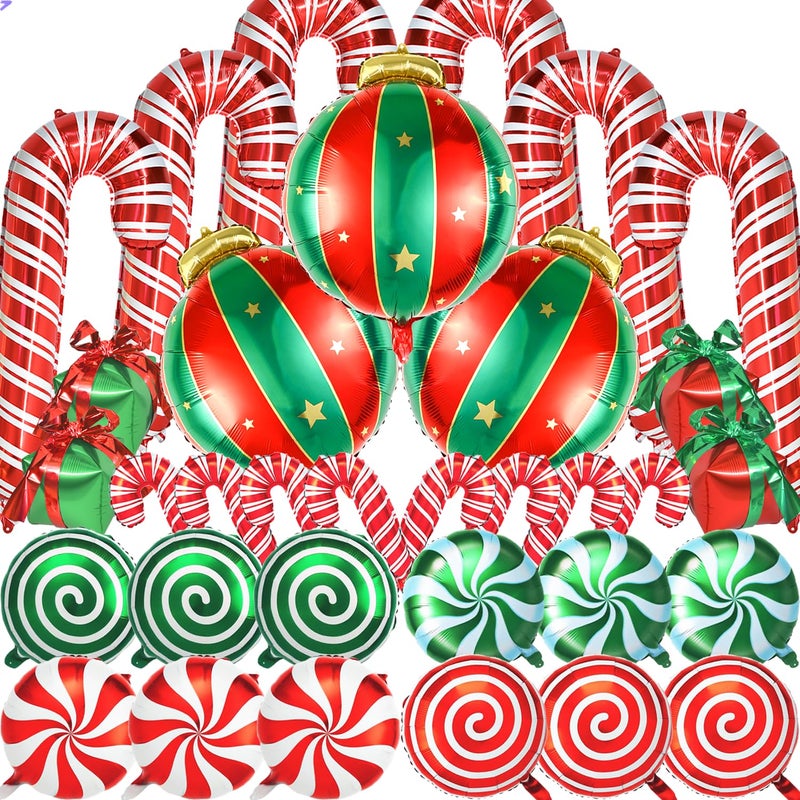 Florisland 38 pcs Christmas Balloons for Christmas Party Decorations Red Green Foil Mylar Xmas Candy Cane Balloon Decor for Xmas Birthday Holiday Party Decorations Supplies - Image 3