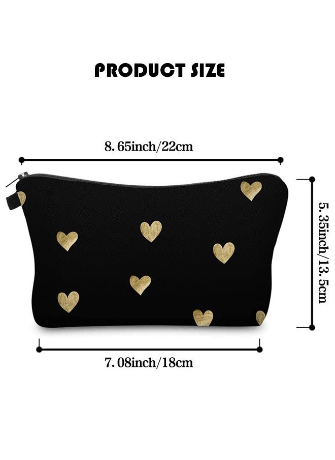 Generic Heart Printed Cosmetic Bag, Waterproof Small Makeup Bag Travel Bag, Cosmetic Bag Pouch Skincare Bag Purse with Zipper (Black)  - Image 2