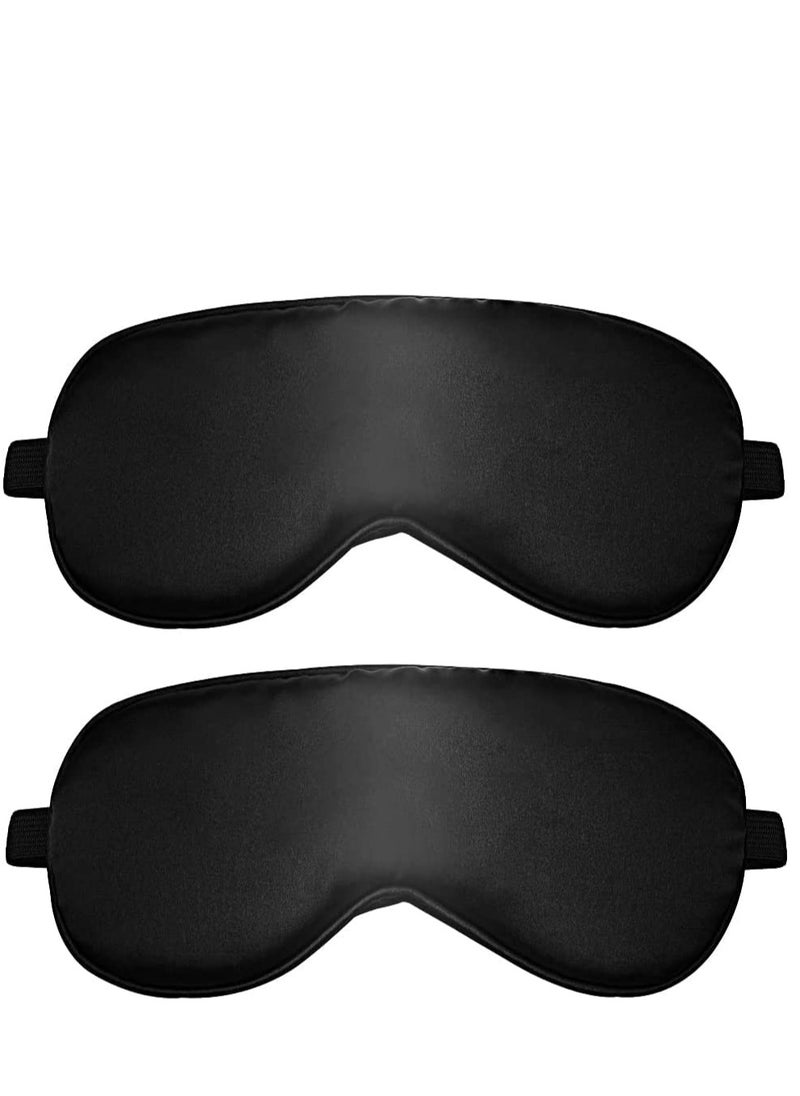 KASTWAVE 2 Pack Natural Silk Sleep Mask Pure Eye Mask Sleeping Blind Fold with Adjustable Strap Comfortable Eye Sleep Shade Super Smooth Eye Covers Stocking Stuffers for Women Men Black  - Image 1