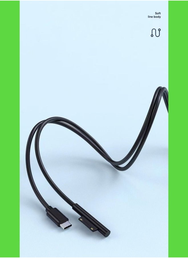Generic - Surface to USB-C Charging Cable 15V/3A Compatible with PD Charger Type C Adapter for Microsoft Surface Pro 7/6/5/4/3 1.5m Black - Image 1