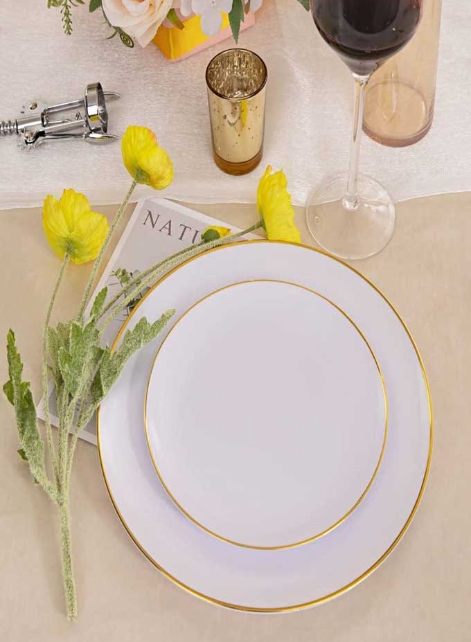 25 gold plastic plates, heavy-duty disposable gold plates, 25 7.5-inch salad/dessert appetizer plates, disposable plates for parties, holidays, and weddings - Image 1