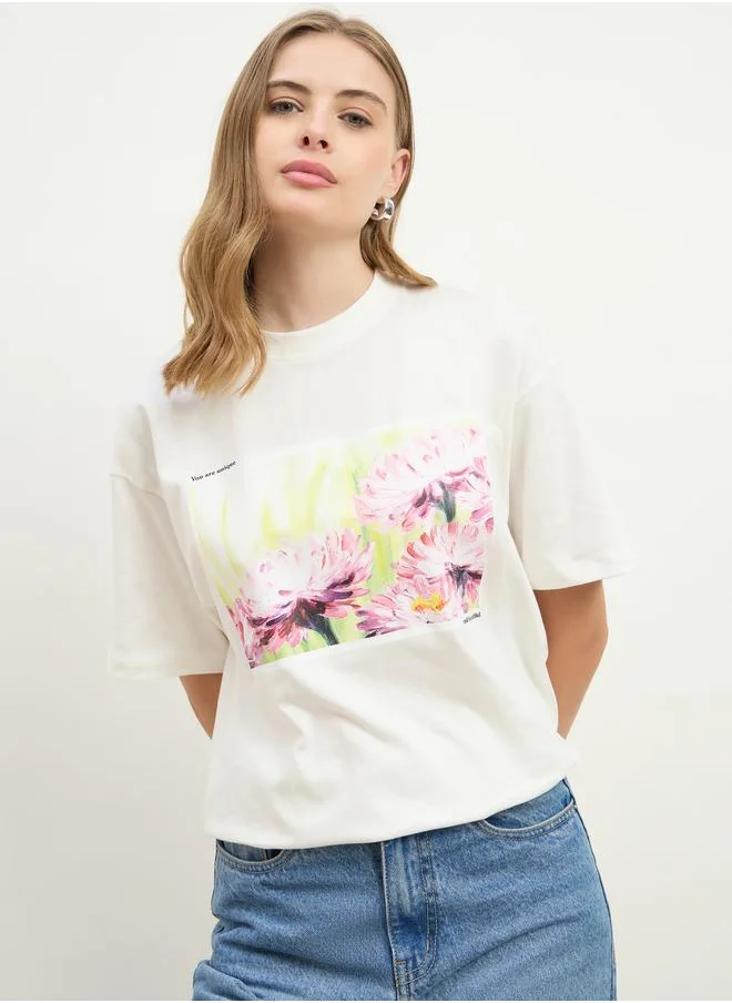 Styli Styli Floral Graphic Print Short Sleeve Jersey Oversized T-Shirt