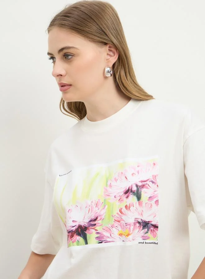 Styli Styli Floral Graphic Print Short Sleeve Jersey Oversized T-Shirt