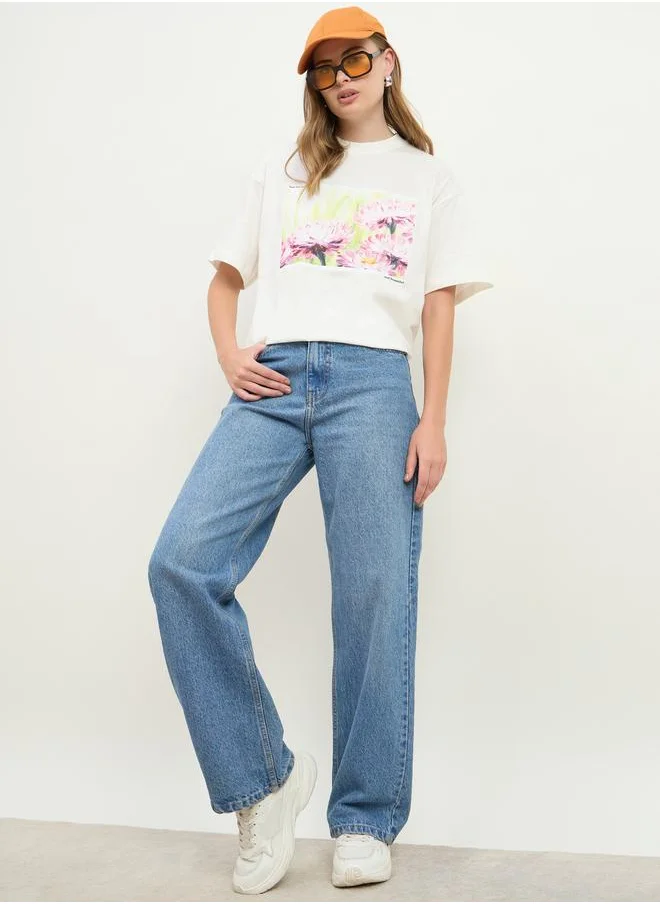 Styli Styli Floral Graphic Print Short Sleeve Jersey Oversized T-Shirt