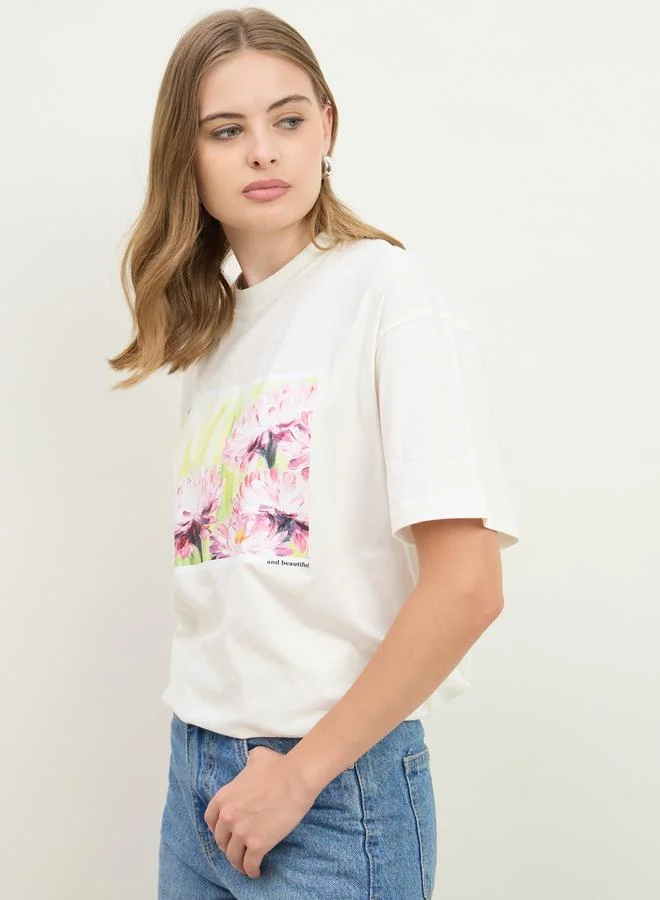 Styli Styli Floral Graphic Print Short Sleeve Jersey Oversized T-Shirt