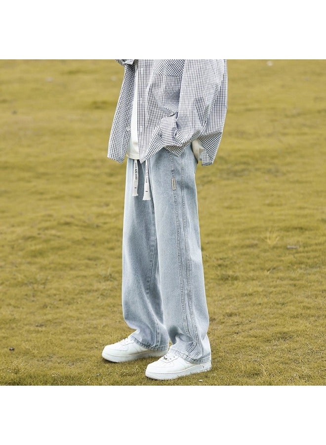 Light White Washed Jeans For Boys Summer Men's Straight Loose Wide-leg Casual Pants For Teenagers - Image 1