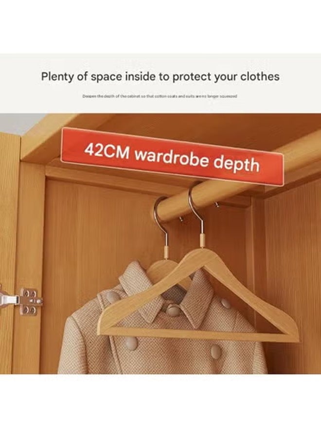 keke Natural Rattan 4 Door Wooden Wardrobe Freestanding Storage Cabinet with Shelves & Hanging Space Size 160cm 120cm 42cm - Image 4