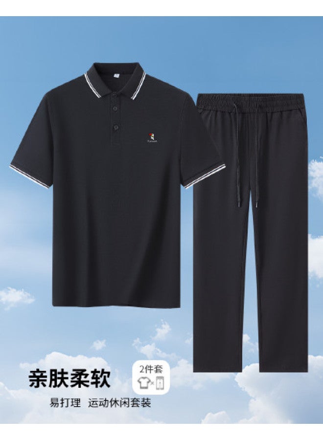 Tucano men's Summer Short-sleeve Polo Shirt With Elastic Waist Casual Pants Set - Image 1