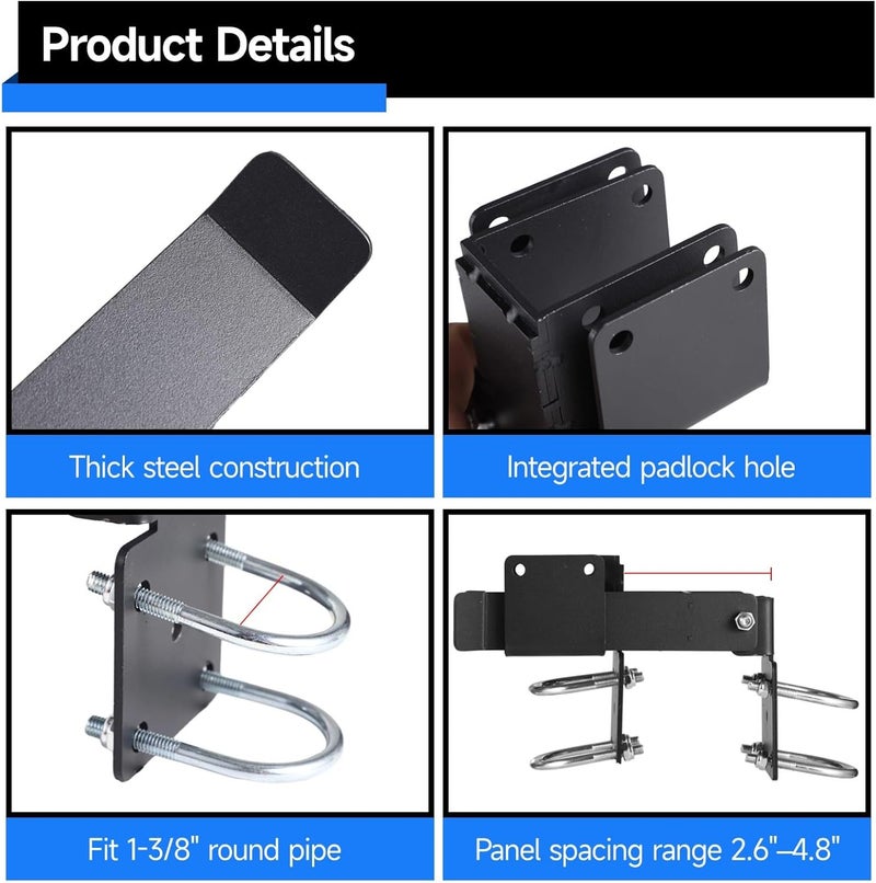 Chain Link Gate Latch for 1-3/8 Frame, Dual Gates, Adjustable, Black - Image 5