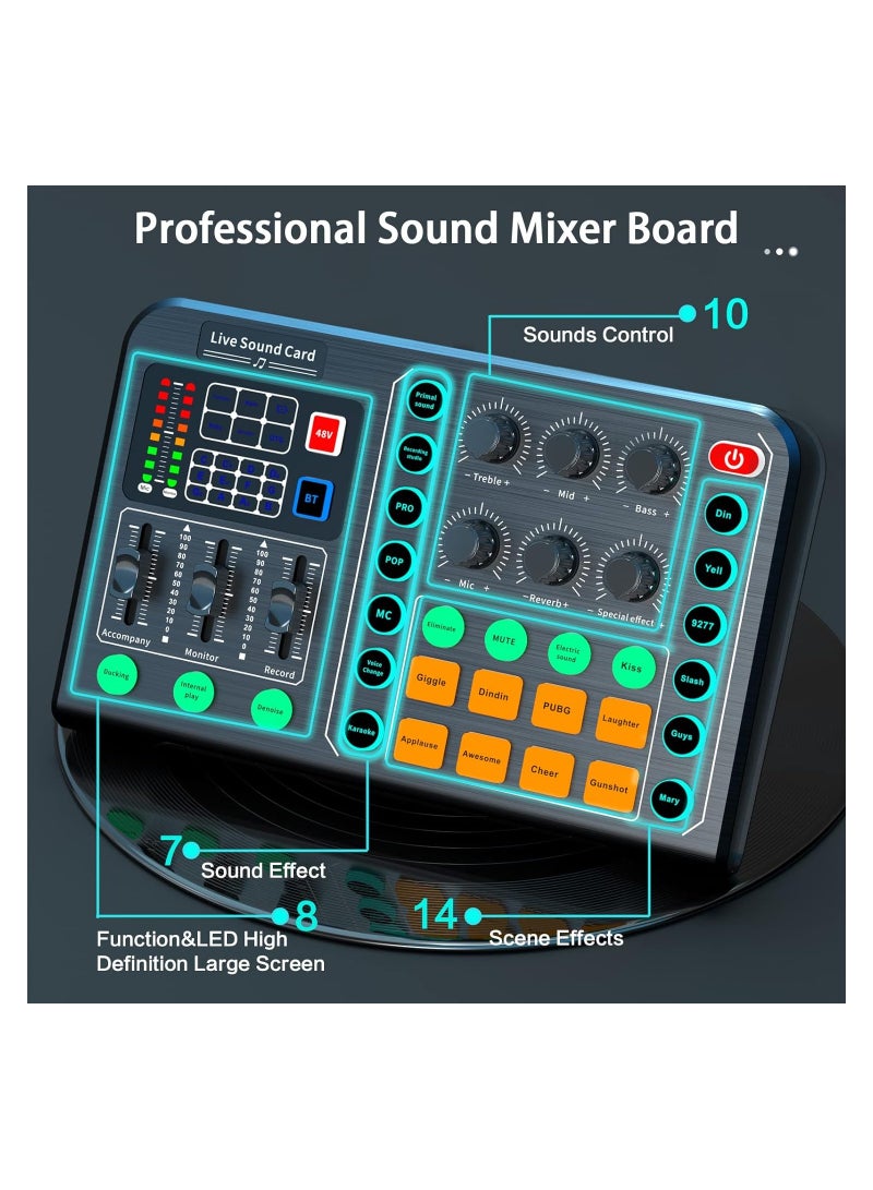 Professional Audio Mixer, Podcast Equipment Bundle, Audio Interface with DJ Mixer Live Sound Card Effects and Voice Changer, for PC/Laptop/Phone/Streaming/Podcasting/Gaming - Image 4