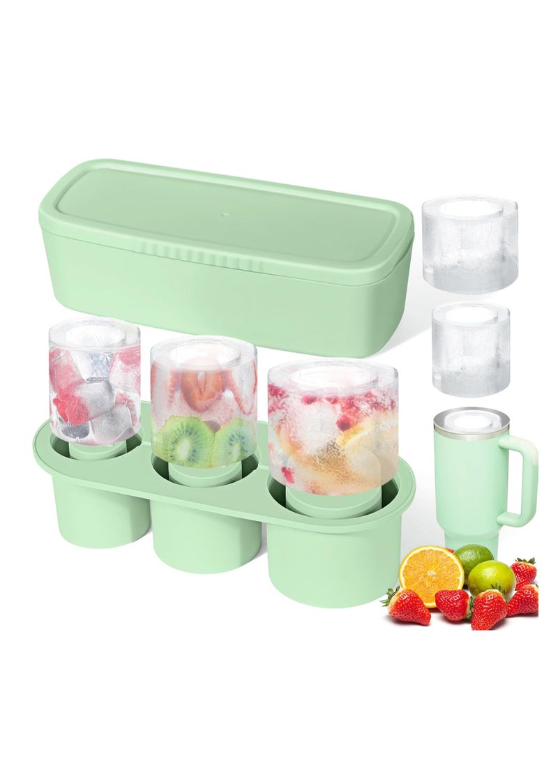 Y&D Ice Cube Tray For Stanley Cup Silicone Ice Cube Maker With Lid For 30-40Oz Tumbler For Chilling Whiskey Cocktails Drinks Coffee Easy Fill And Release Ice Maker BPA Free Green  - Image 1
