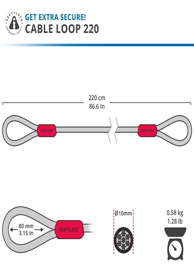 SeatyLock Bike Cable Lock - Anti Theft Triple Braided Steel Cable with Loops for Bike Security - Universal Fit Flexible Large Locking Cables for Bicycle U Chain or Folding Lock - 86.6" - Image 3