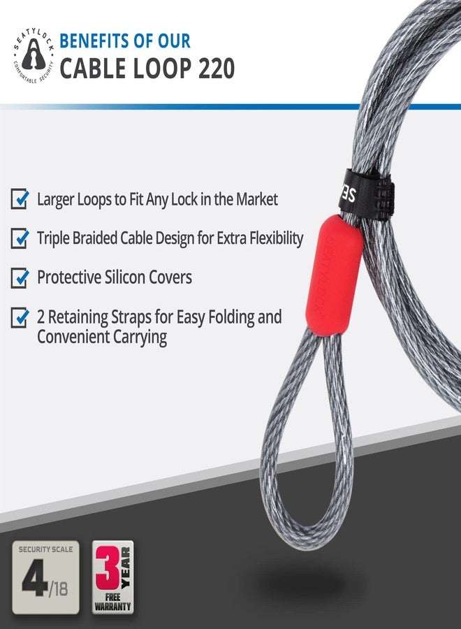 SeatyLock Bike Cable Lock - Anti Theft Triple Braided Steel Cable with Loops for Bike Security - Universal Fit Flexible Large Locking Cables for Bicycle U Chain or Folding Lock - 86.6" - Image 2