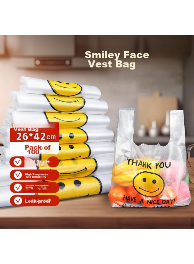 Jiachi Smiley Face Vest Bags 26*42cm*100 Pieces, Supermarket Handheld Food Shopping Bags, Plastic Bags, Fresh-keeping Bags - Image 1