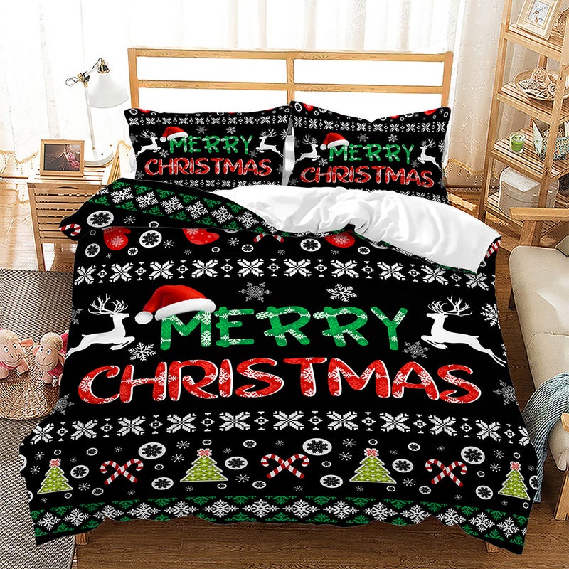 Christmas Plaid 3D Digital Printing Bed Three-Piece Set Export Quilt Set - Image 1