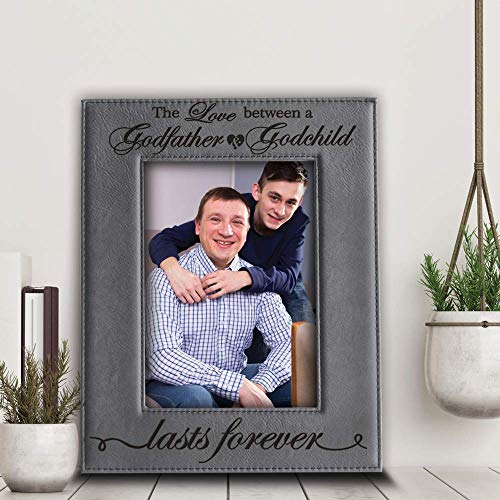 BELLA BUSTA Love a Between Godfather and Godchild Lasts Forever-Birthday, Christmas, Wedding gift for Godfather, Godchild -Engraved Leather Picture Frame (5 x 7 Vertical) - Image 3
