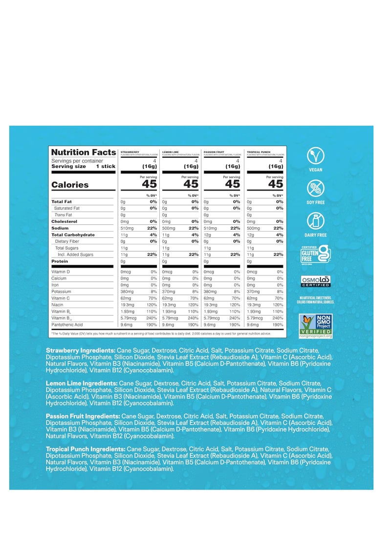Liquid I.V. عبوة متنوعة من مضاعف الترطيب بنكهة الليمون واللايم، فاكهة العاطفة، الفراولة، وشراب استوائي مسحوق مشروب الإلكتروليت 1 عبوة (16 حصة) - Image 2