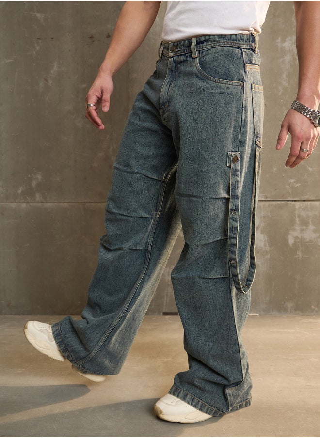 SASSAFRAS Washed Knee Pleated Wide Leg Jeans  - Image 3