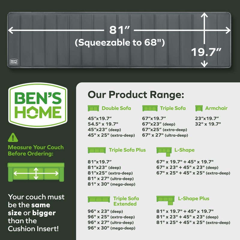 BEN'SHOMEÂ® Heavy Duty Sofa Cushion Support Board for Sagging Sofas | Fits 68"-81" x 19.7" Deep | Protects Your Back from Sinking Seats | 0.5" Solid Wood, 400 LBS, Anti-Slip, Lifetime Replacement - Image 2
