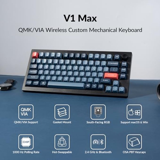 Keychron V1 Max 75% Rgb Custom Mechanical Keyboard, 2.4Ghz/Bluetooth 5.1/Wired Qmk/Via Programmable Macro, Hot-Swappable Gateron Jupiter Brown Switch Gasket Mount For Mac Windows Linux - Image 2