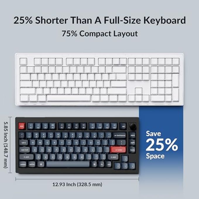 Keychron V1 Max 75% Rgb Custom Mechanical Keyboard, 2.4Ghz/Bluetooth 5.1/Wired Qmk/Via Programmable Macro, Hot-Swappable Gateron Jupiter Brown Switch Gasket Mount For Mac Windows Linux - Image 3