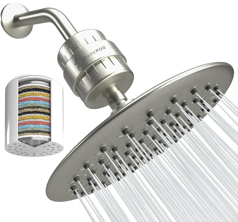 SparkPod Luxury Filtered Shower Head Set 23 Stage Shower Filter - Reduces Chlorine and Heavy Metals - High Pressure Showerhead Filter (9.5" Round, Elegant Brushed Nickel) - Image 1
