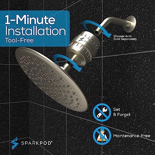 SparkPod Luxury Filtered Shower Head Set 23 Stage Shower Filter - Reduces Chlorine and Heavy Metals - High Pressure Showerhead Filter (9.5" Round, Elegant Brushed Nickel) - Image 4