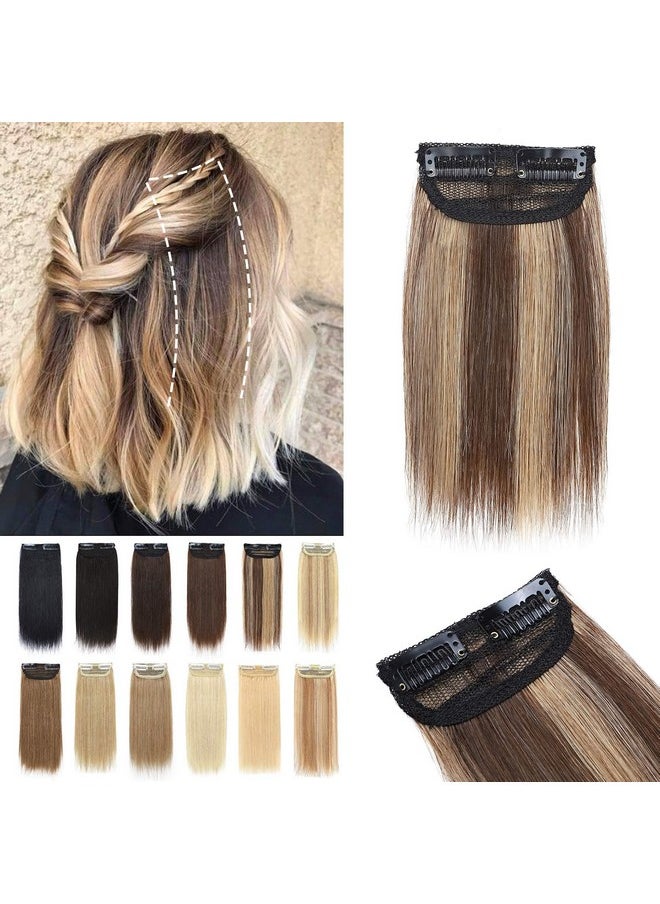S-noilite - Short Hair Extensions Clip In Human Hair 1Pcs 2 Clips Balayage Clip In Hairpieces Remy Hair For Women With Short Hair Adding Hair Volume 10G 6Inchmedium Brown/Dark Blonde - Image 1