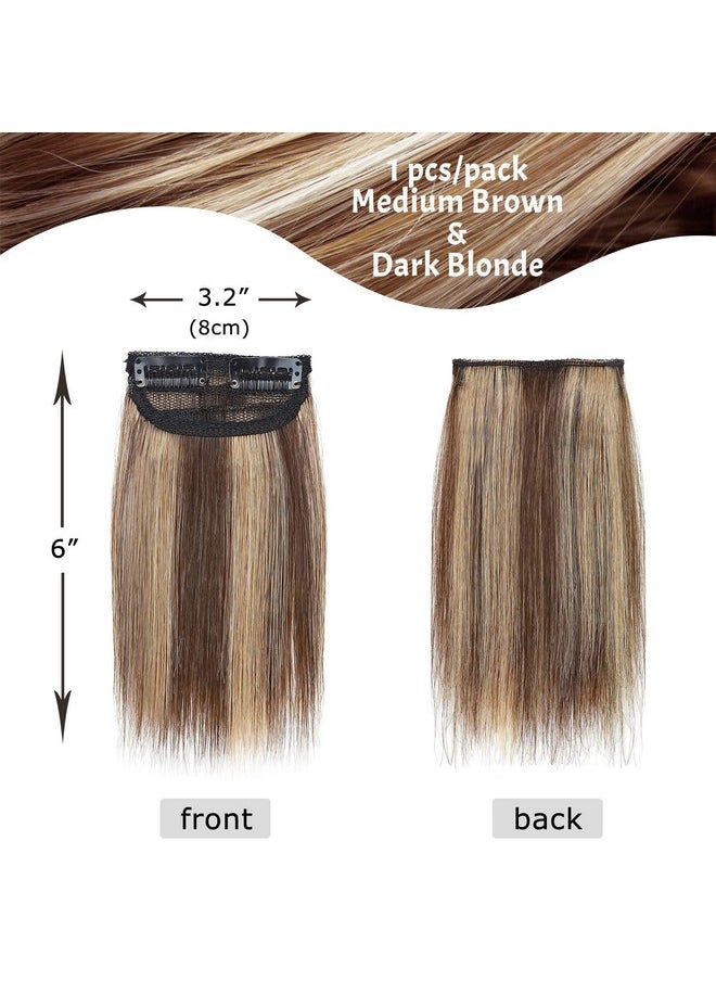 S-noilite - Short Hair Extensions Clip In Human Hair 1Pcs 2 Clips Balayage Clip In Hairpieces Remy Hair For Women With Short Hair Adding Hair Volume 10G 6Inchmedium Brown/Dark Blonde - Image 1