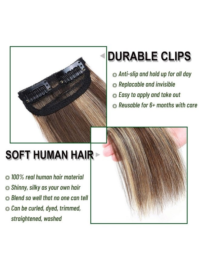 S-noilite - Short Hair Extensions Clip In Human Hair 1Pcs 2 Clips Balayage Clip In Hairpieces Remy Hair For Women With Short Hair Adding Hair Volume 10G 6Inchmedium Brown/Dark Blonde - Image 1
