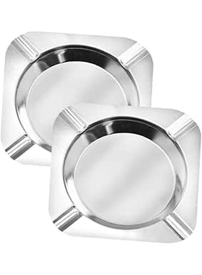 Stainless Steel Square Ashtray with Slot Design for Home Office Patio Car Use 2 Pack - Image 1