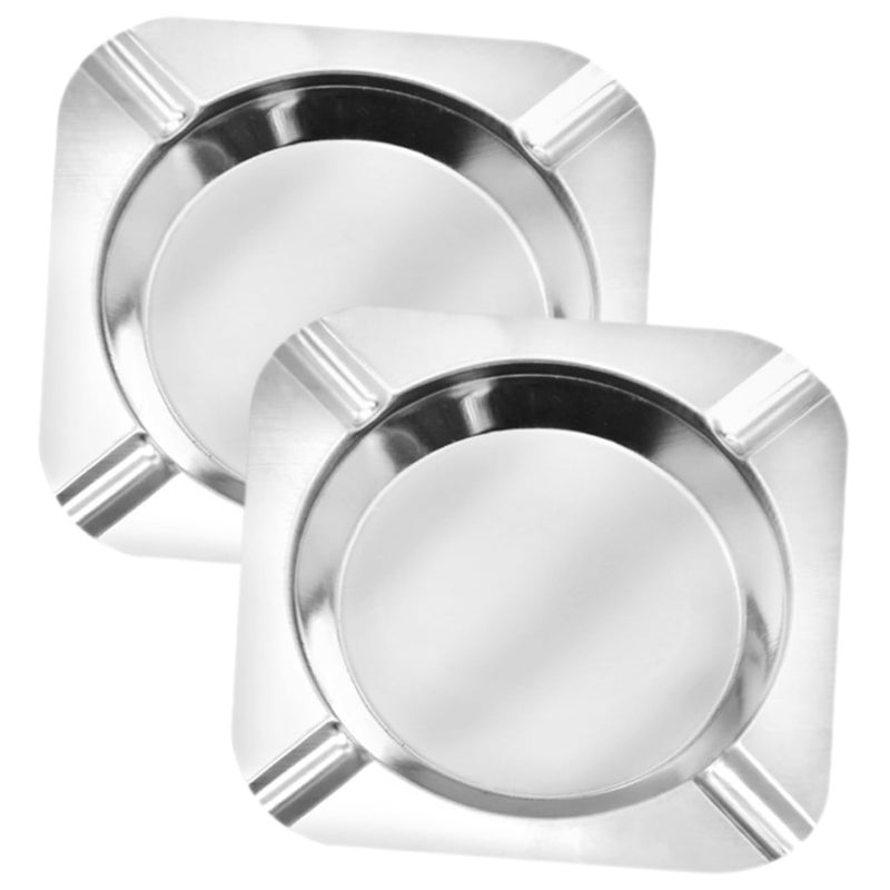 Stainless Steel Square Ashtray with Slot Design for Home Office Patio Car Use 2 Pack - Image 2