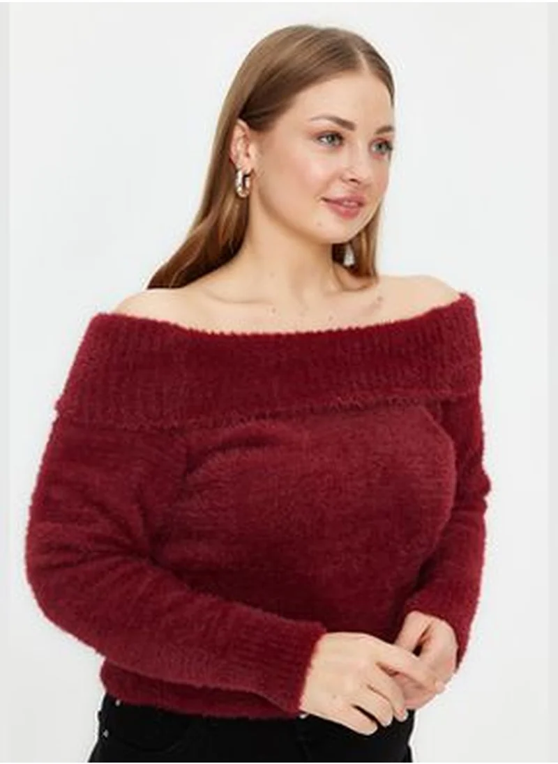 trendyol Maroon Carmen Collar Knitwear Sweater