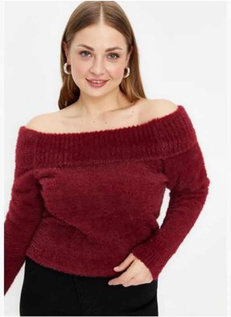 trendyol Maroon Carmen Collar Knitwear Sweater