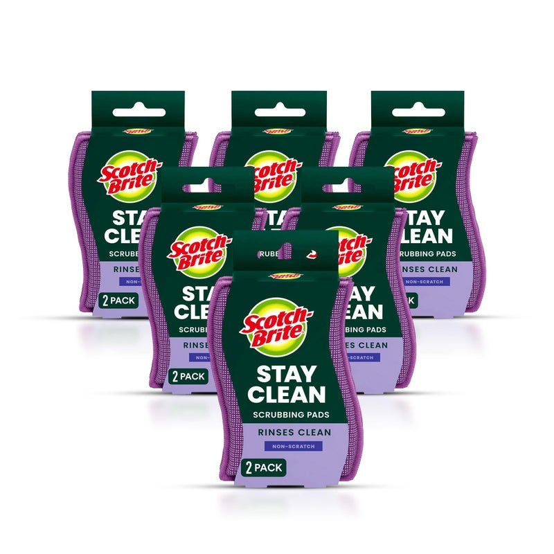3M Scotch-Brite Stay Clean Scrubber Pads, Non-Scratch Dish Sponges for Kitchen Cleaning, 12 Count, Rinses Clean, Odor-Resistant, Safe on Non-Stick Cookware, Pots, Pans, and Glassware - Image 1
